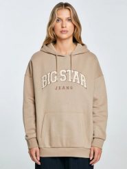 Bluza damska z kapturem z logo BIG STAR beżowa Rubialsa 805. Brązowe bluzy damskie Big Star, l, z aplikacjami, z dzianiny, z kapturem. W wyprzedaży za 119.99 zł.