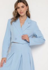 Niebieska Krótka Marynarka o Dwurzędowym Kroju Redaelia. Niebieskie marynarki i żakiety damskie Born2be, l, z aplikacjami, z jeansu, eleganckie. Za 129.99 zł.