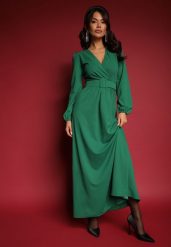 Zielona Koktajlowa Sukienka o Rozkloszowanym Kroju z Ozdobnym Paskiem Feliera. Zielone sukienki damskie Renee, bez wzorów, eleganckie, bez ramiączek. W wyprzedaży za 135.99 zł.