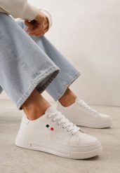 Białe Minimalistyczne Sneakersy VICES o Fasonie Tenisówek na Platformie Halanatea. Białe obuwie sportowe damskie Renee, z jeansu, bez zapięcia, tenisowe. Za 79.99 zł.