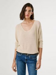Pepe Jeans Sweter "Coco" w kolorze beżowym rozmiar: L. Brązowe swetry klasyczne damskie Pepe Jeans, l, z jeansu, bez kołnierzyka. Za 197.63 zł.