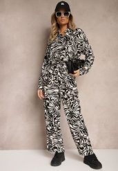Czarny Komplet z Dodatkiem Wiskozy Spodnie z Gumką w Talii Koszula z Rękawami z Regulacją Iviria. Czarne koszule damskie Renee, l, bez wzorów, z materiału, eleganckie, bez kołnierzyka, bez ramiączek. Za 99.99 zł.