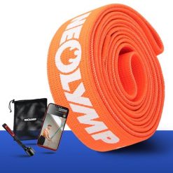 Długie taśmy fitness z tkaniny – poziom oporu 2, taśmy treningowe z torbą. Brązowe torby sportowe NEOLYMP, bez wzorów, ze skóry. Za 84.99 zł.
