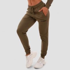 Spodnie dresowe damskie fitness z kieszeniami na zamek TRN. Zielone spodnie sportowe damskie GYMBEAM, l, bez wzorów, z bawełny, do biegania. Za 123.90 zł.