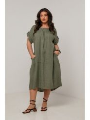 Curvy Lady Lniana sukienka w kolorze khaki rozmiar: 48/50. Brązowe sukienki damskie Curvy Lady, bez wzorów, ze lnu, klasyczne, bez ramiączek. Za 167.67 zł.