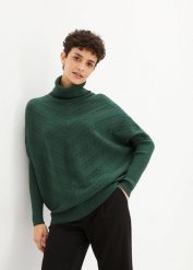 Sweter z golfem. Zielone golfy damskie bonprix, bez wzorów, bez ramiączek. Za 117.99 zł.