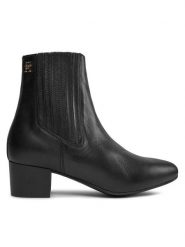 Tommy Hilfiger Botki Essential Leather Boot FW0FW07759 Czarny. Czarne botki damskie Tommy Hilfiger, ze skóry, bez obcasa, na słupku, bez zapięcia. Za 829.99 zł.