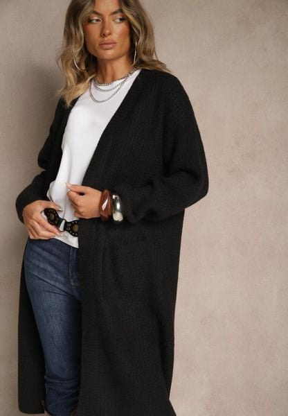 Czarny Długi Kardigan Niezapinany z Bawełną Ferrive. Czarne kardigany damskie Renee, bez wzorów, z bawełny. Za 89.99 zł.