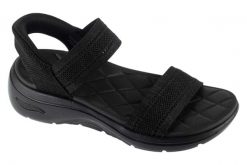 Sandały damskie, Slip-Ins: GO Walk Arch Fit 2.0 Sandal - Kennedy. Czarne sandały damskie Skechers, bez wzorów, z materiału, bez obcasa, bez zapięcia. Za 379.99 zł.