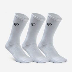 Skarpetki fitness wysokie 3 pary. Skarpetki damskie Decathlon, bez wzorów, z dzianiny. Za 34.99 zł.