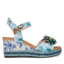 Sandały Laura Vita. Niebieskie sandały damskie LAURA VITA, bez wzorów, bez obcasa, na koturnie, bez zapięcia. Za 439.99 zł.