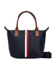 Tommy Hilfiger Torebka Popette Mini Tote Corp AW0AW19025 Granatowy. Niebieskie torebki klasyczne damskie Tommy Hilfiger, z materiału, bez dodatków. Za 409.99 zł.