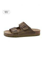 Teegu Skórzane klapki w kolorze khaki rozmiar: 39. Brązowe klapki damskie teegu, bez wzorów, z otwartym noskiem, bez obcasa, bez zapięcia. Za 130.99 zł.