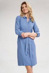 Koszulowa sukienka szmizjerka z podpinanym rękawem 3/4 niebieska. Niebieskie sukienki damskie Sukienki.shop, bez wzorów, biznesowe, bez ramiączek. Za 199.00 zł.