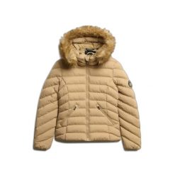 Damska kurtka z kapturem Superdry Fuji. Brązowe kurtki damskie Superdry, bez wzorów, z puchu, z kapturem. Za 585.85 zł.