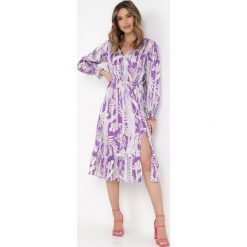 Fioletowa Sukienka Parthitheme. Fioletowe sukienki damskie Born2be, z aplikacjami, bez ramiączek. Za 129.99 zł.
