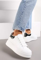 Biało-Czarne Sneakersy na Platformie Ozdobione Kontrastową Wstawką Aviasta. Białe obuwie sportowe damskie Renee, bez zapięcia. Za 74.99 zł.