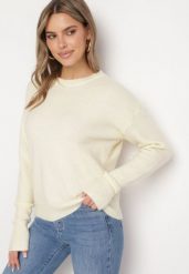 Beżowy Sweter z Domieszką Wełny Parizia. Brązowe swetry klasyczne damskie Born2be, na zimę, z wełny, bez kołnierzyka. Za 119.99 zł.