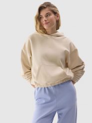 4F Bluza dresowa nierozpinana z kapturem damska - beżowa S. Brązowe bluzy damskie 4F, s, bez wzorów, z bawełny, z kapturem. W wyprzedaży za 79.99 zł.