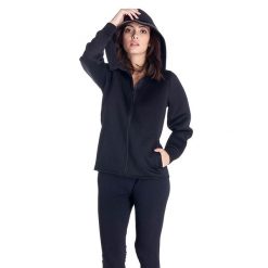 Bluza miękka z kaptur na outdoor na co dzień. Czarne bluzy damskie LEONE 1947 APPAREL, bez zapięcia, na fitness i siłownię. Za 246.29 zł.