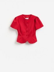 Żakiet z krótkimi rękawami - czerwony. Czerwone marynarki i żakiety damskie Reserved, l, bez wzorów, z tkaniny. Za 159.99 zł.