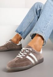 Brązowe Skórzane Sneakersy na Płaskiej Podeszwie Ozdobione Paskami Nelavirae. Brązowe obuwie sportowe damskie Born2be, z jeansu, bez zapięcia, tenisowe. Za 159.99 zł.