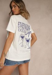 Jasnobeżowy T-shirt z Bawełny z Nadrukiem Adferia. Brązowe t-shirty damskie Renee, m, bez wzorów, z bawełny, bez kołnierzyka. Za 44.99 zł.