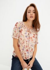 Bluzka w stylu tuniki z dekoltem carmen. Czerwone bluzki damskie bonprix, bez wzorów, bez kołnierzyka, bez ramiączek. Za 114.99 zł.