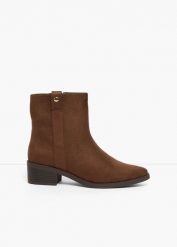 Botki. Brązowe botki damskie bonprix, bez obcasa, bez zapięcia. Za 159.99 zł.