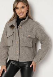 Brązowa Kurtka w Stylu Utility z Szerokimi Kieszeniami Nirithra. Brązowe kurtki damskie Born2be, l, bez wzorów, z jeansu, bez kaptura. Za 109.99 zł.