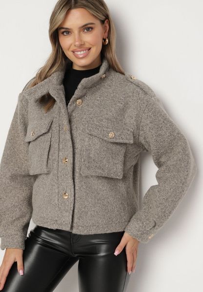 Brązowa Kurtka w Stylu Utility z Szerokimi Kieszeniami Nirithra. Brązowe kurtki damskie Born2be, l, bez wzorów, z jeansu, bez kaptura. Za 199.99 zł.