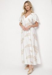 Biała Wiskozowa Sukienka z Metalicznymi Haftami Helvesia. Białe sukienki damskie Born2be, bez wzorów, z wiskozy, eleganckie, bez ramiączek. Za 139.99 zł.