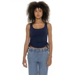 Odzież sportowa na co dzień na siłownię. Niebieskia koszulki sportowe damskie LEONE 1947 APPAREL, bez wzorów, z bawełny, bez ramiączek, na fitness i siłownię. W wyprzedaży za 56.94 zł.