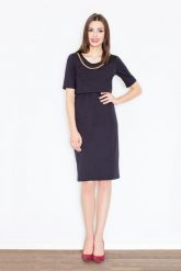 Czarna Elegancka Midi Sukienka z Biżuteryjnym Łańcuszkiem. Czarne sukienki damskie Figl, bez wzorów, z elastanu, eleganckie, bez ramiączek. Za 269.00 zł.