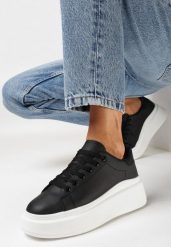 Czarne Sneakersy na Platformie z Brokatową Wstawką Tilorea. Czarne obuwie sportowe damskie Born2be, przed kostkę, bez zapięcia. Za 79.99 zł.