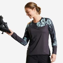 Bluza rowerowa damska Rockrider Expl 500 długi rękaw. Czarne bluzy damskie ROCKRIDER, m, bez wzorów, z materiału, bez kaptura. Za 99.99 zł.
