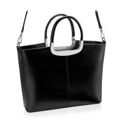 Klasyczna torebka skórzana BETLEWSKI BVP-124 CZARNY. Czarne torebki klasyczne damskie Betlewski, ze skóry, do ręki, duże, bez dodatków. Za 389.00 zł.