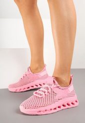 Fuksjowe Siateczkowe Buty Sportowe Sneakersy na Grubej Tłoczonej Podeszwie Luriane. Czerwone obuwie sportowe casual damskie Born2be, z jeansu. Za 49.99 zł.