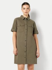 Noisy May Sukienka jeansowa New Signe 27030173 Khaki Loose Fit. Brązowe sukienki damskie Noisy may, bez wzorów, z bawełny, bez ramiączek. Za 119.99 zł.