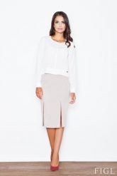 Beżowa Elegancka Ołówkowa Spódnica z Podwójnym Pęknięciem. Brązowe spódnice damskie Figl, l, bez wzorów, z materiału, eleganckie. Za 189.00 zł.
