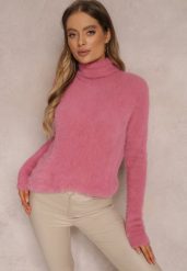 Ciemnoróżowy Golf Wełniany Cheki. Czerwone golfy damskie Renee, xl, bez wzorów, z tkaniny, bez ramiączek. Za 29.99 zł.