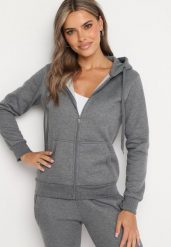 Ciemnoszara Bluza z Kapturem Sithi. Szare bluzy damskie Born2be, l, bez wzorów, z jeansu, z kapturem. Za 54.99 zł.
