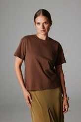 T-SHIRT KIM BRĄZOWY XS - Flawless. Brązowe t-shirty damskie Flawless, uniwersalny, bez wzorów, z bawełny, bez kołnierzyka. Za 219.00 zł.