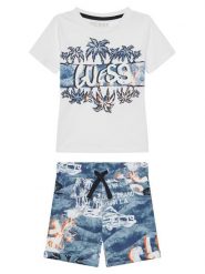 Guess Komplet t-shirt i spodenki N5GG13 K8HM4 Niebieski Regular Fit. Niebieskie t-shirty i koszulki chłopięce Guess, z aplikacjami, z bawełny, bez kołnierzyka, bez ramiączek. Za 149.99 zł.