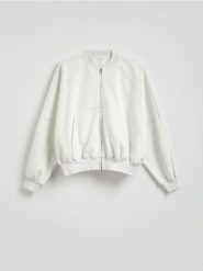 Bawełniana bluza z suwakiem - jasnoszary. Szare bluzy damskie Reserved, l, bez wzorów, z bawełny, bez kaptura. W wyprzedaży za 69.99 zł.