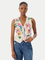 LOLA CASADEMUNT Kamizelka garniturowa LS2602009 Kremowy Regular Fit. Białe kamizelki damskie LOLA CASADEMUNT, m, bez wzorów, z bawełny, bez kaptura. Za 379.99 zł.