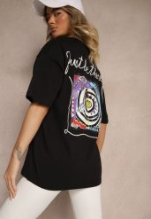 Czarny T-shirt Koszulka z Bawełny Ozdobiona Nadrukiem i Napisem Just Be There Felena. Czarne bluzki damskie Renee, l, bez wzorów, z bawełny, bez kołnierzyka. Za 59.99 zł.