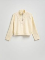 Bluza z rozpinanym półgolfem - złamana biel. Bluzy damskie Reserved, l, bez wzorów, z bawełny, bez kaptura. W wyprzedaży za 79.99 zł.