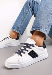 Biało-Granatowe Sneakersy Sznurowane z Wstawkami Danthe. Białe obuwie sportowe damskie Renee, z jeansu, bez zapięcia. Za 59.99 zł.