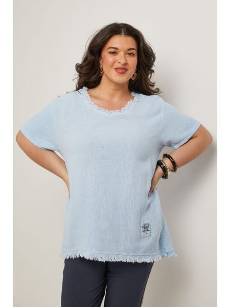 Curvy Lady Bluzka w kolorze błękitnym rozmiar: 48/50. Niebieskie bluzki damskie Curvy Lady, bez wzorów, klasyczne, z asymetrycznym kołnierzem, bez ramiączek. Za 127.95 zł.